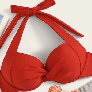 red knotted bikini top